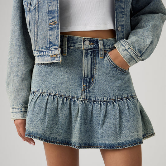 LEVI'S® WOMEN'S FLOUNCE MINI SKIRT - MED INDIGO - WORN IN