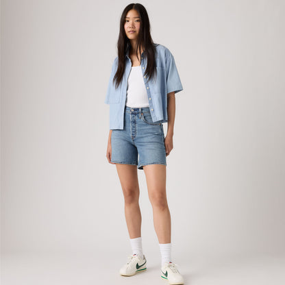 LEVI'S® WOMEN'S 501® MID-THIGH SHORTS - MED INDIGO - WORN IN
