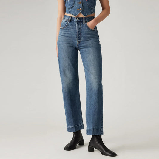 LEVI'S® WOMEN'S RIBCAGE STRAIGHT ANKLE TAILORED JEANS - DARK INDIGO - WORN IN