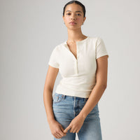 LEVI'S® WOMEN'S DRY GOODS POINTELLE SHORT-SLEEVE HENLEY - WHITE