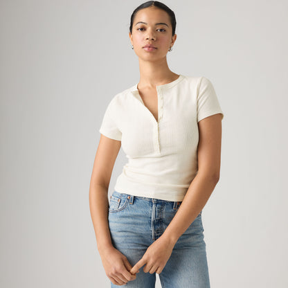 LEVI'S® WOMEN'S DRY GOODS POINTELLE SHORT-SLEEVE HENLEY - WHITE
