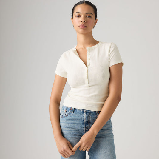 LEVI'S® WOMEN'S DRY GOODS POINTELLE SHORT-SLEEVE HENLEY - WHITE