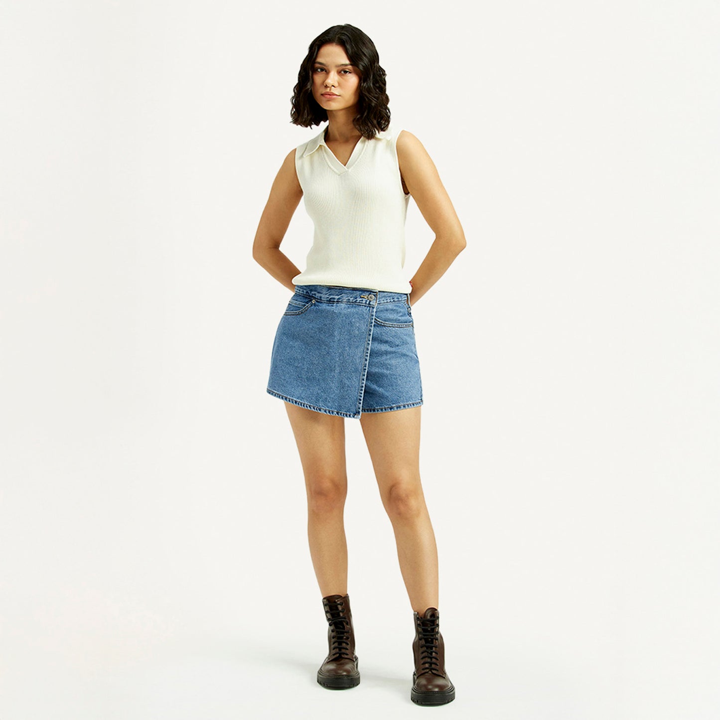 LEVI'S WOMENS HIGH RISE NAVY REGULAR FIT SKORT