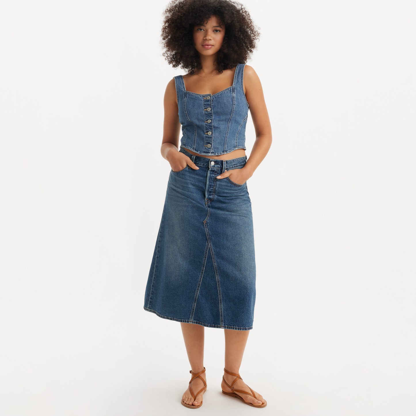 LEVI'S® WOMEN'S HIGH-RISE A-LINE DECONSTRUCTED SKIRT - MED INDIGO - WORN IN