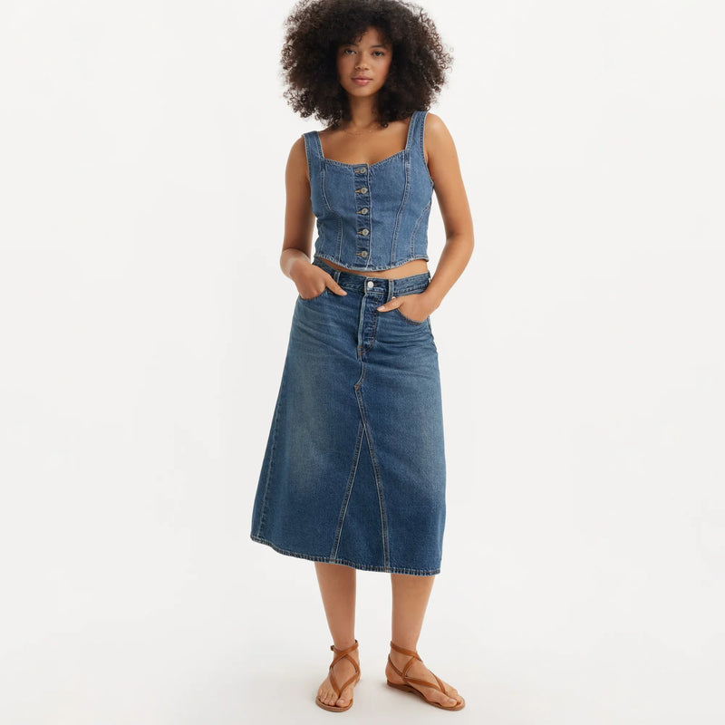 LEVI'S® WOMEN'S HIGH-RISE A-LINE DECONSTRUCTED SKIRT - MED INDIGO - WORN IN