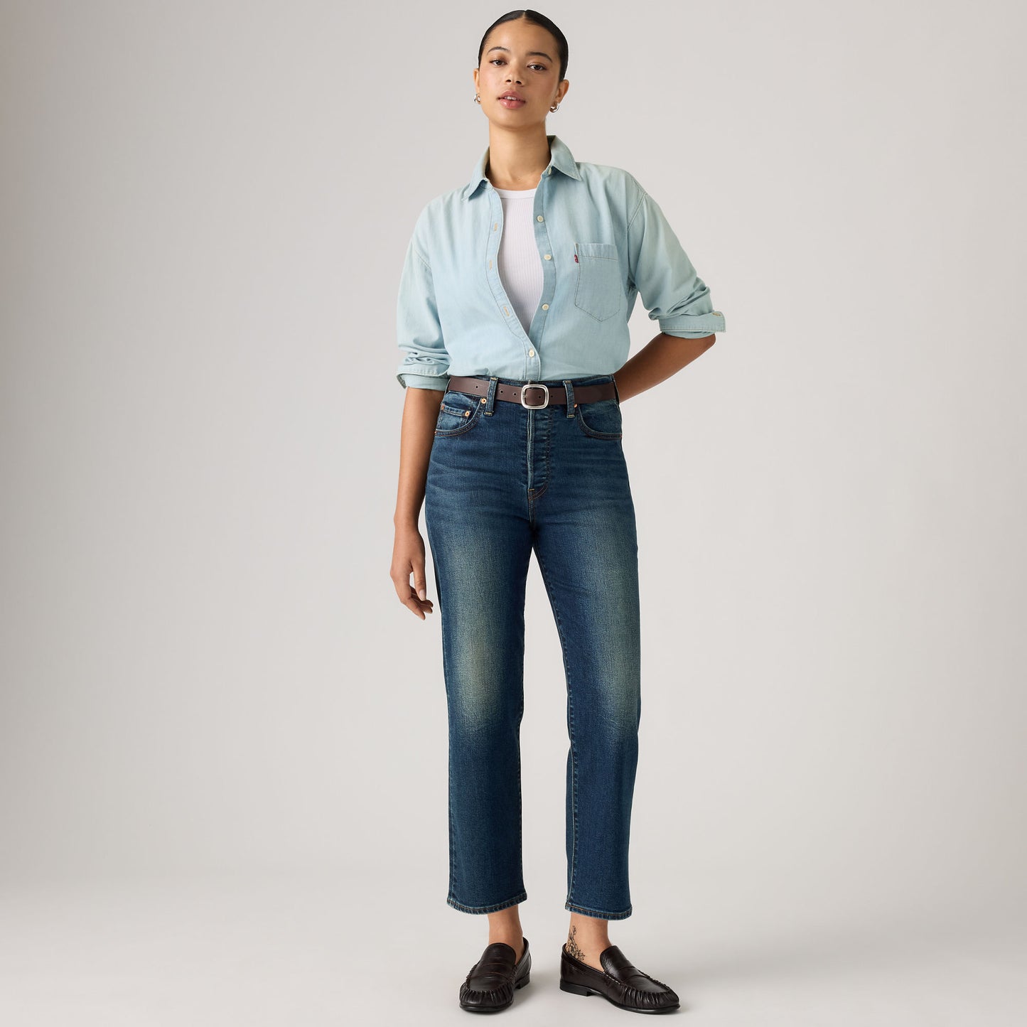 LEVI'S® WOMEN'S RIBCAGE STRAIGHT ANKLE JEANS - DARK INDIGO - WORN IN