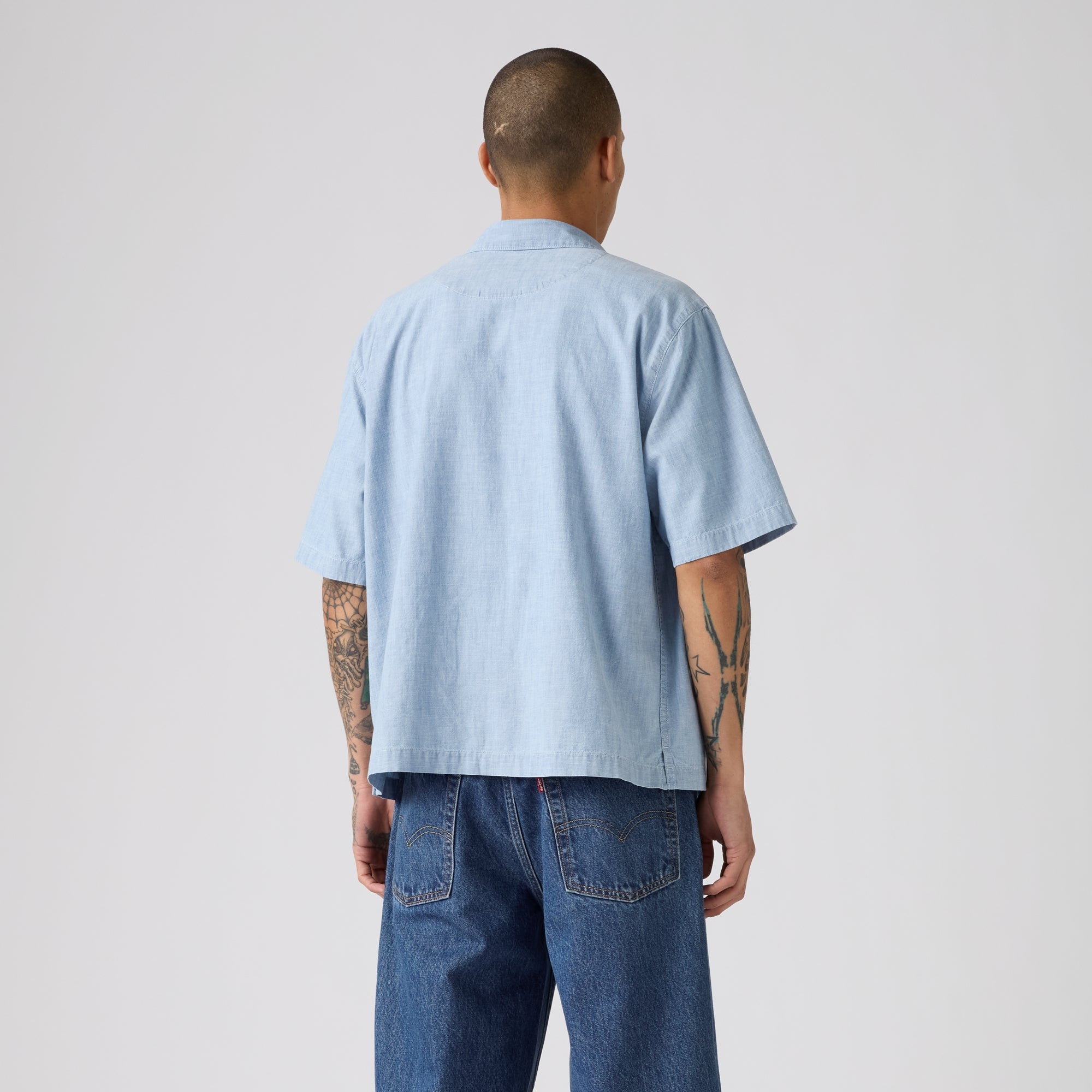 LEVI'S® MEN'S SHORT-SLEEVE ZANDT CROPPED SHIRT - LIGHT INDIGO - WORN I