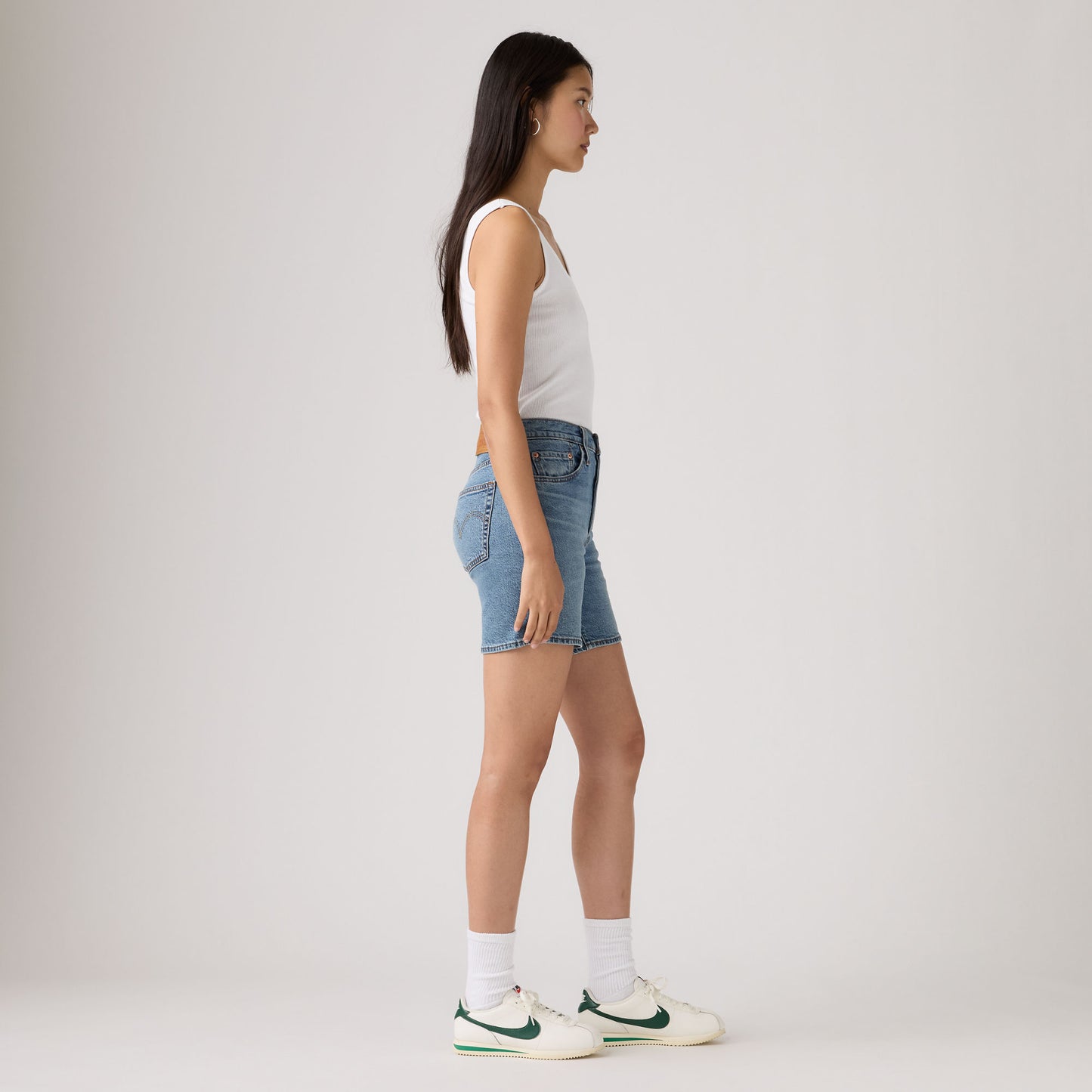LEVI'S® WOMEN'S 501® MID-THIGH SHORTS - MED INDIGO - WORN IN