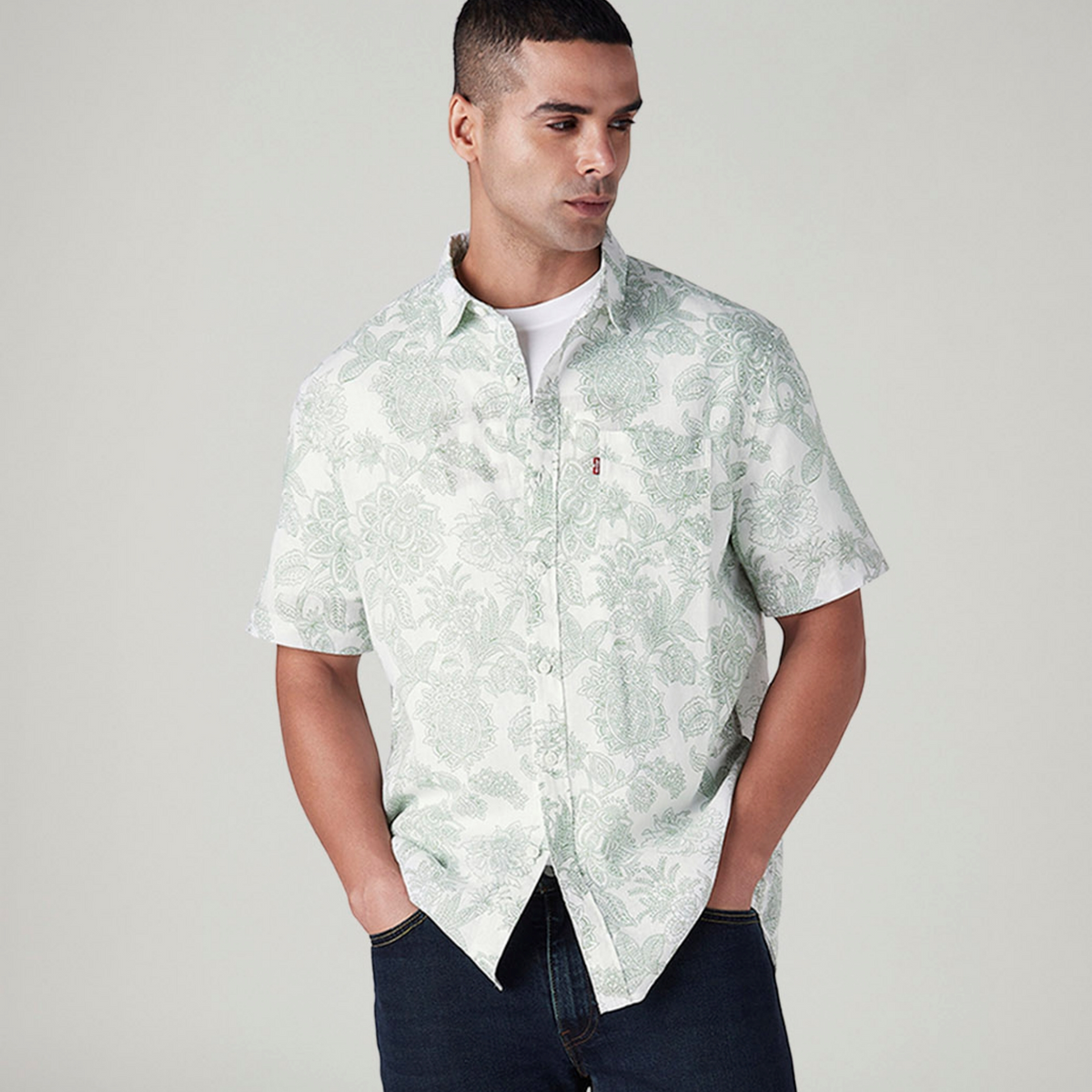 LEVI'S® MEN'S PRINTED SLIM FIT LINEN SHIRT - WHITE