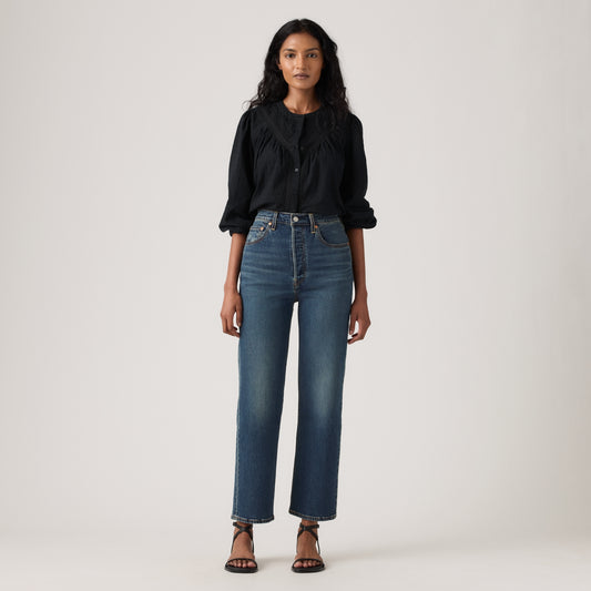 LEVI'S® WOMEN'S RIBCAGE STRAIGHT ANKLE JEANS - MED INDIGO - WORN IN