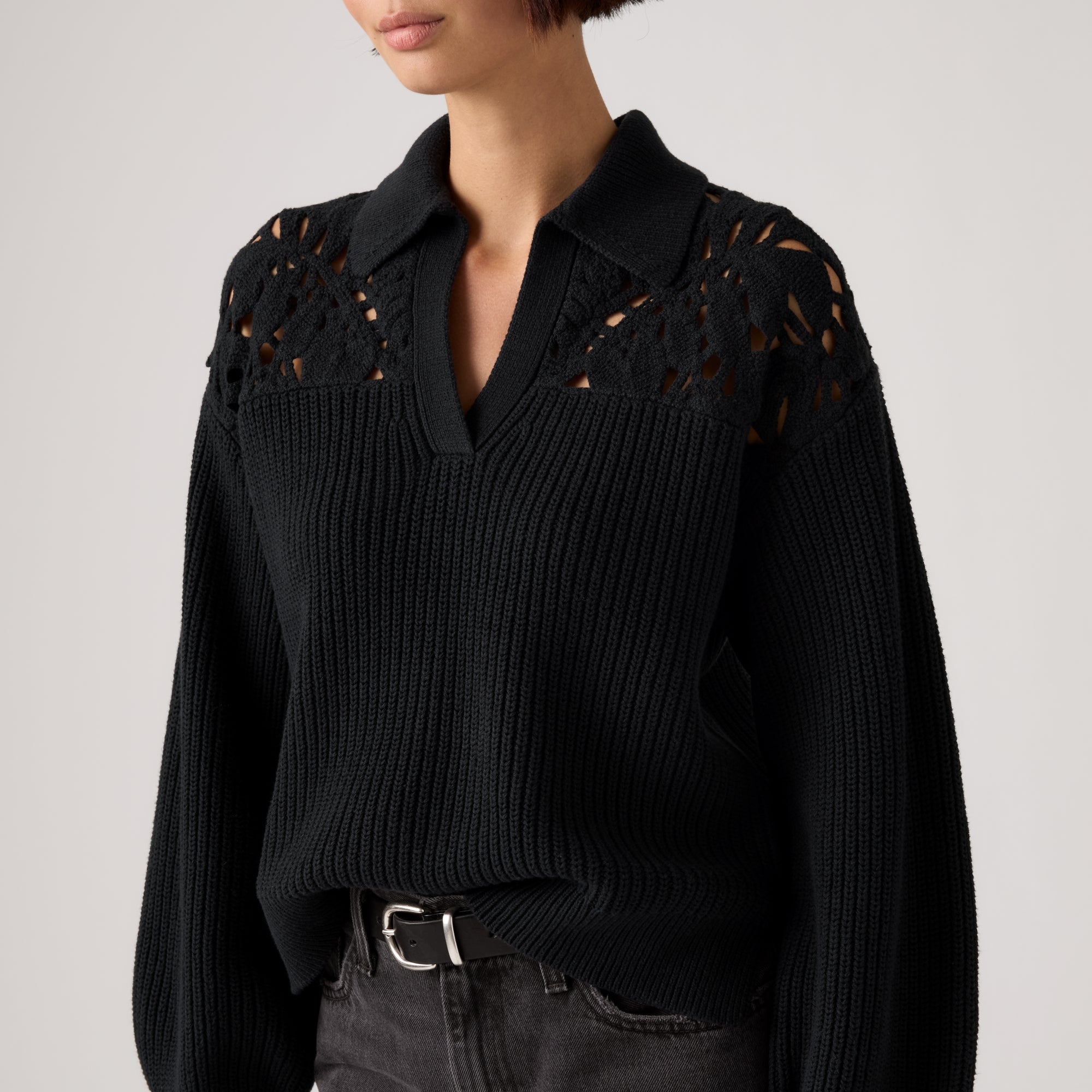 LEVI'S® WOMEN'S BIANCA CROCHET POLO SWEATER - MULTI COLOUR