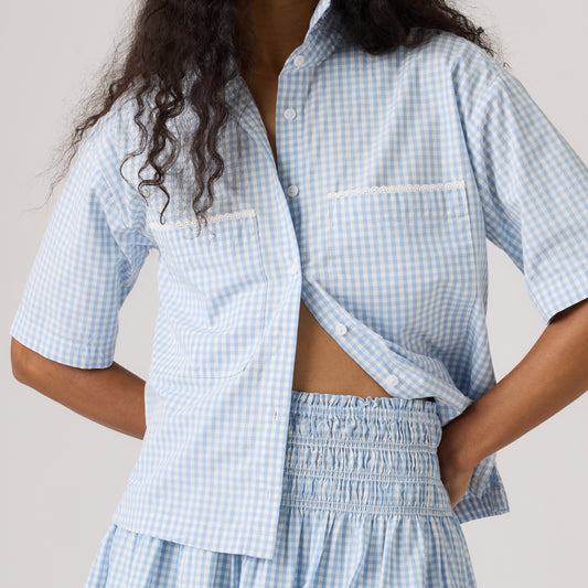 LEVI'S® WOMEN'S NOVELTY HARLIE SHORT-SLEEVE CROPPED SHIRT - BLUE