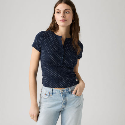 LEVI'S® WOMEN'S DRY GOODS POINTELLE SHORT-SLEEVE HENLEY - BLUE