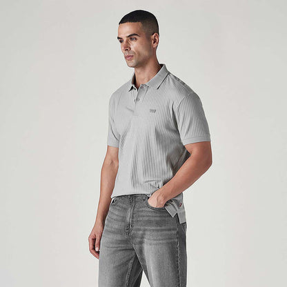 LEVI'S® MEN'S TEXTURED GREY RIBBED POLO T-SHIRT - GREY