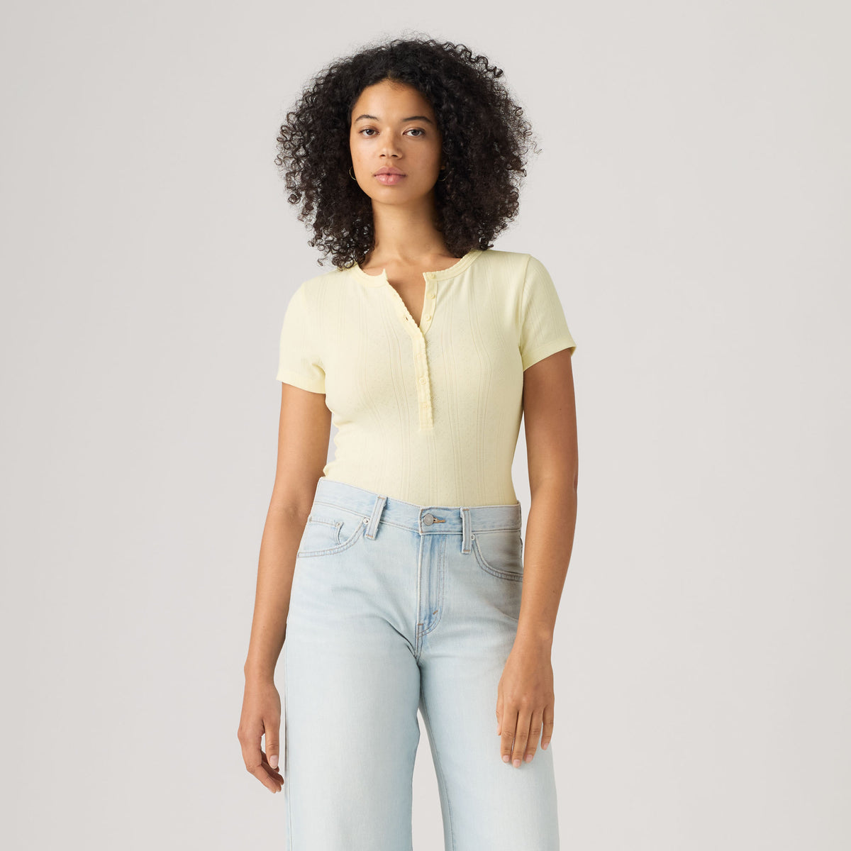LEVI'S® WOMEN'S DRY GOODS POINTELLE SHORT-SLEEVE HENLEY - NEUTRAL