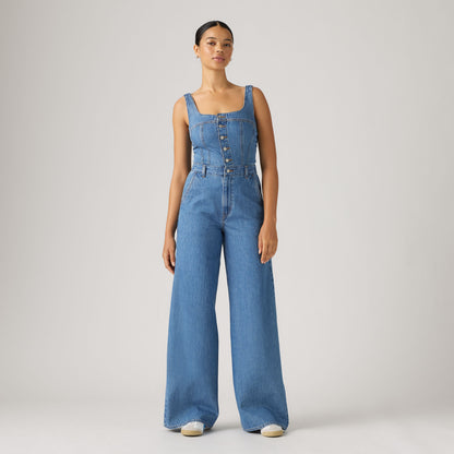 LEVI'S® WOMEN'S AUDRA SEAMED JUMPSUIT - MED INDIGO - WORN IN