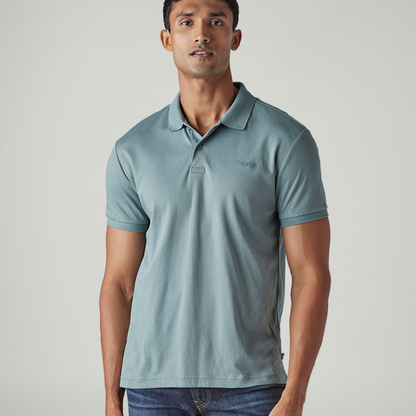 LEVI'S® MEN'S SOLID GREYISH-BLUE INTERLOCK POLO T-SHIRT - BLUE