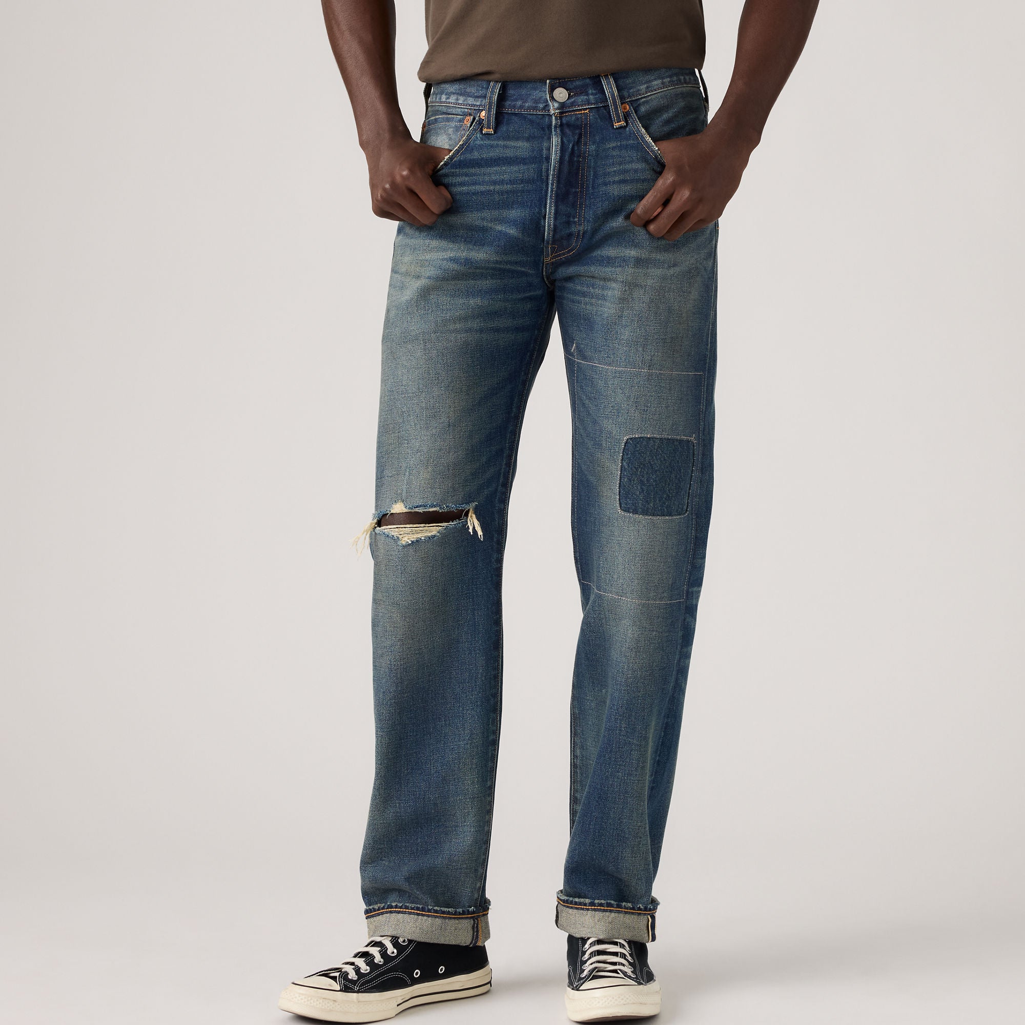 LEVI'S® MEN'S 501® ORIGINAL SELVEDGE JEANS - DARK INDIGO - WORN IN