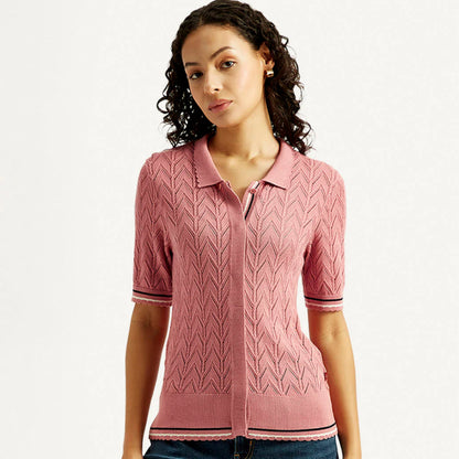 LEVI'S®WOMEN'S TEXTURED SLIM FIT POLO T-SHIRT - PINK