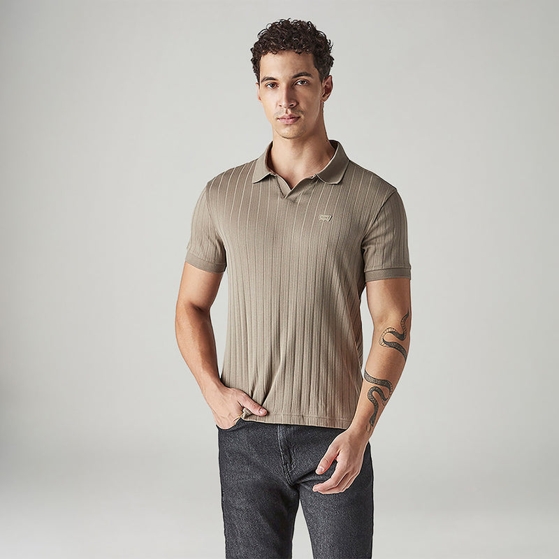 LEVI'S® MEN'S TEXTURED KHAKI RIBBED POLO T-SHIRT - BROWN
