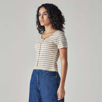 LEVI'S® WOMEN'S STRIPED CREAM ROUND NECK TOP - MULTI-COLOR