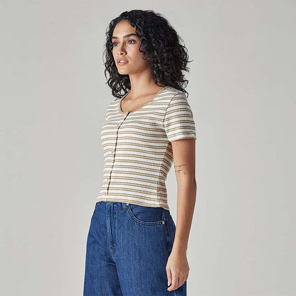 LEVI'S® WOMEN'S STRIPED CREAM ROUND NECK TOP - MULTI-COLOR