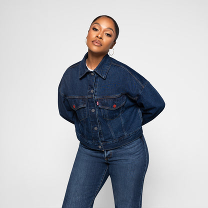LEVI'S® WOMEN'S LIMITED EDITION LOOSE CROP TRUCKER JACKET - DARK INDIGO - FLAT FINISH