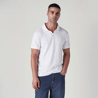 LEVI'S® MEN'S TEXTURED WHITE RIBBED POLO T SHIRT - WHITE