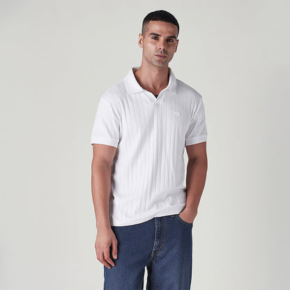 LEVI'S® MEN'S TEXTURED WHITE RIBBED POLO T SHIRT - WHITE