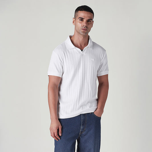 LEVI'S® MEN'S TEXTURED WHITE RIBBED POLO T SHIRT - WHITE