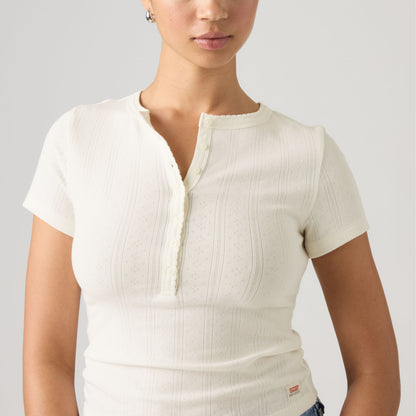 LEVI'S® WOMEN'S DRY GOODS POINTELLE SHORT-SLEEVE HENLEY - WHITE