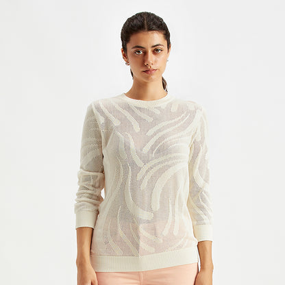 LEVI'S WOMEN'S SELF DESIGN CREW NECK SWEATER - OFF-WHITE