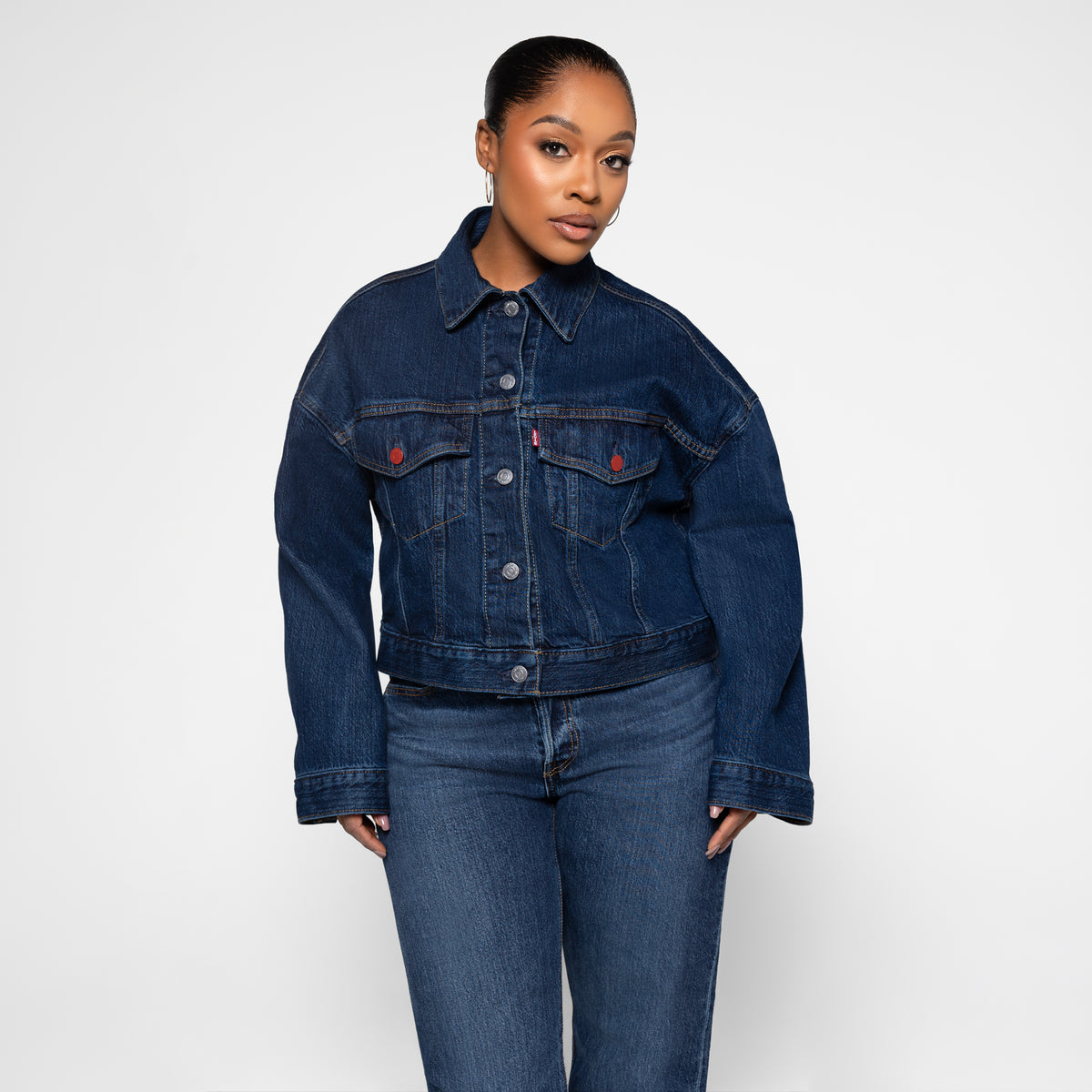 LEVI'S® WOMEN'S LIMITED EDITION LOOSE CROP TRUCKER JACKET - DARK INDIGO - FLAT FINISH