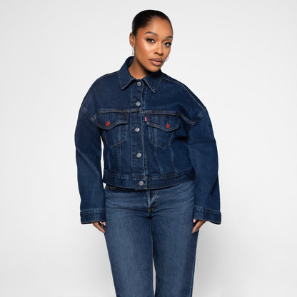 LEVI'S® WOMEN'S LIMITED EDITION LOOSE CROP TRUCKER JACKET - DARK INDIGO - FLAT FINISH
