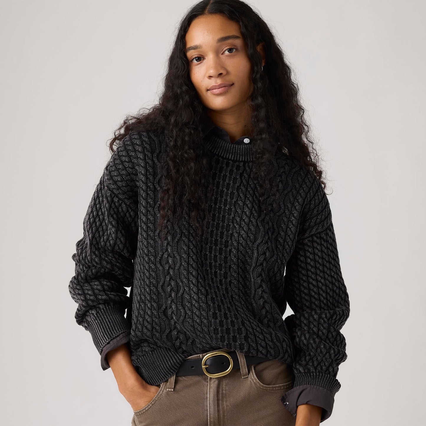LEVI'S® WOMEN'S LEILAH CABLE CREWNECK SWEATER - BLACK