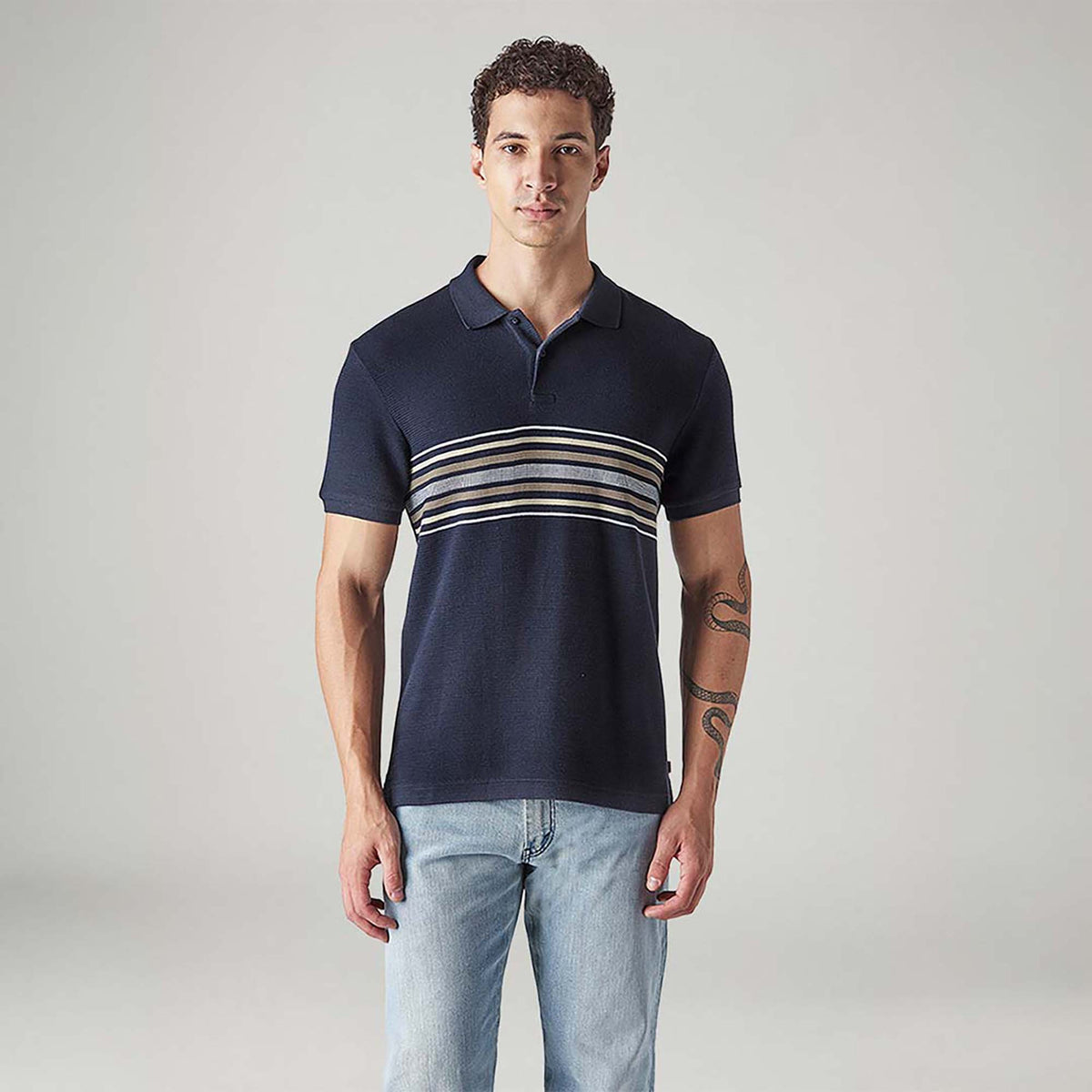 LEVI'S® MEN'S STRIPED NAVY POLO T-SHIRT - BLUE