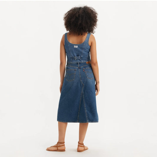 LEVI'S® WOMEN'S HIGH-RISE A-LINE DECONSTRUCTED SKIRT - MED INDIGO - WORN IN