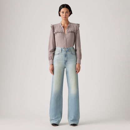 LEVI'S® WOMEN'S RIBCAGE WIDE-LEG JEANS - MED INDIGO - WORN IN