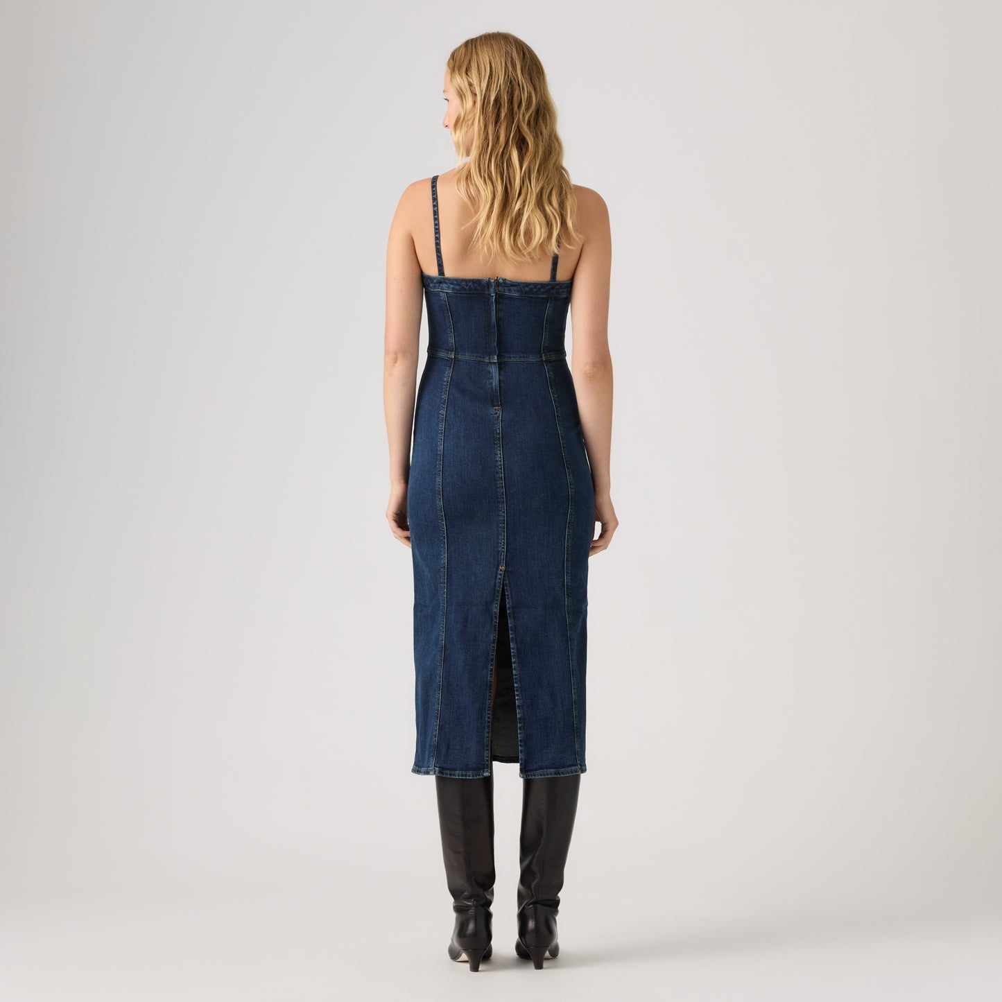 LEVI'S® WOMEN'S SEAMED BUSTIER DRESS - MED INDIGO - WORN IN
