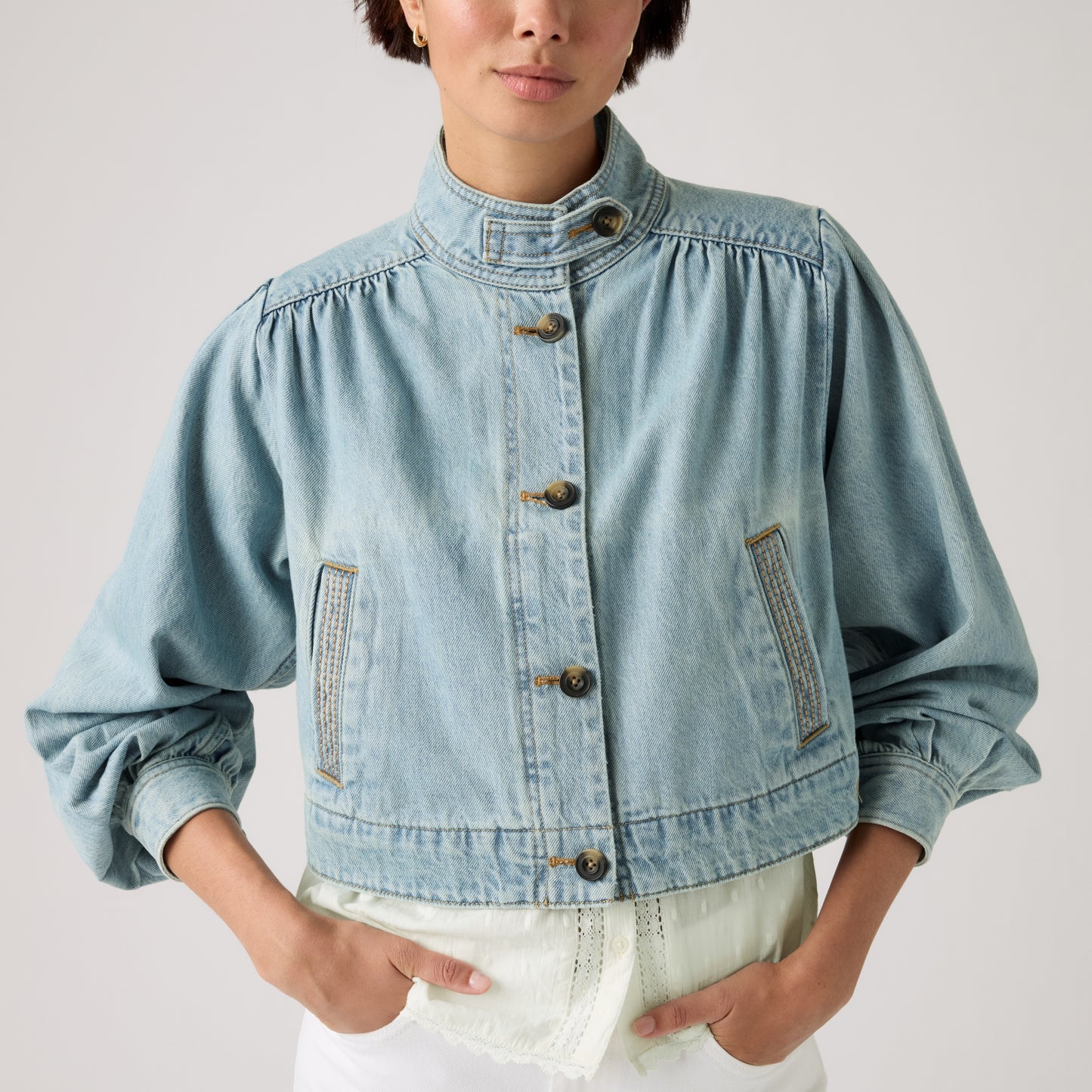 LEVI'S® WOMEN'S PARKER PRETTY SHORT COAT - MED INDIGO - WORN IN