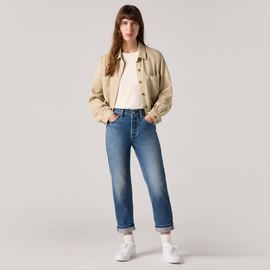 LEVI'S® WOMEN'S 501® ORIGINAL CROPPED SELVEDGE JEANS - MED INDIGO - WORN IN