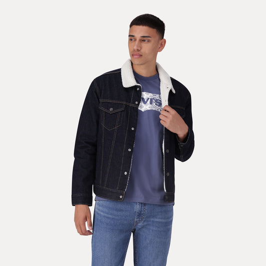 LEVI'S® MEN'S TYPE III SHERPA TRUCKER JACKET - DARK INDIGO - WORN IN