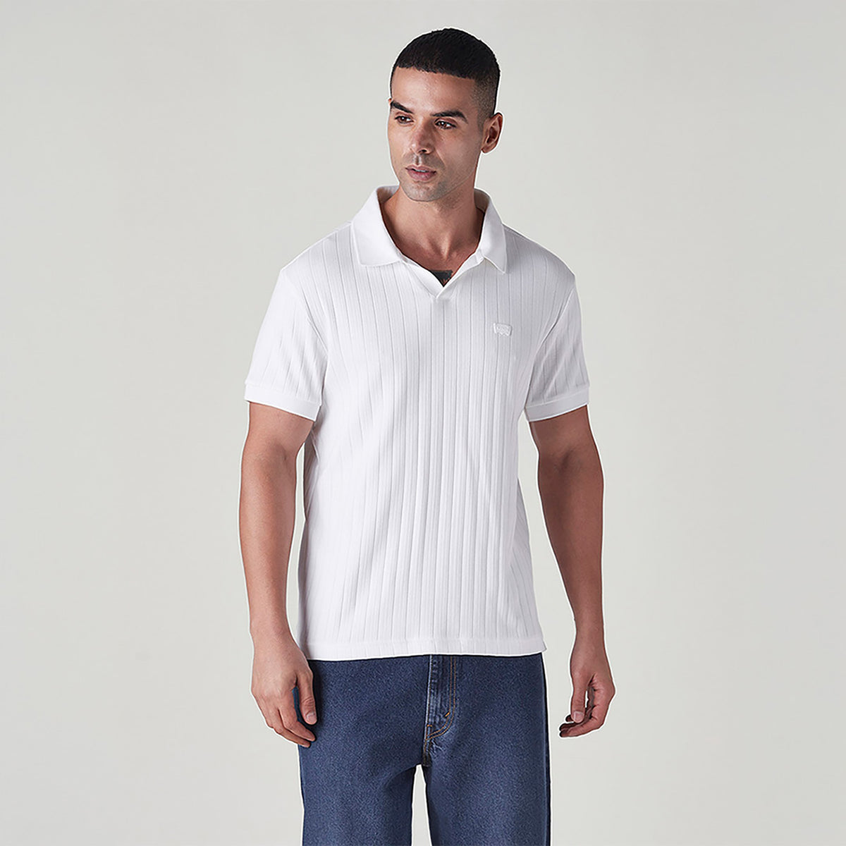 LEVI'S® MEN'S TEXTURED WHITE RIBBED POLO T SHIRT - WHITE