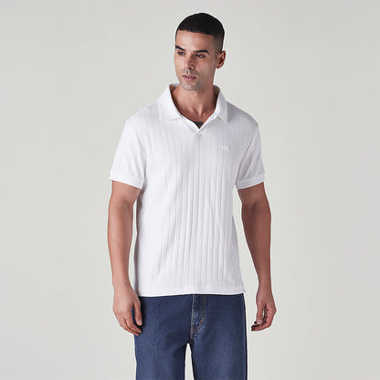 LEVI'S® MEN'S TEXTURED WHITE RIBBED POLO T SHIRT - WHITE