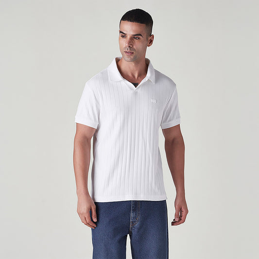 LEVI'S® MEN'S TEXTURED WHITE RIBBED POLO T SHIRT - WHITE