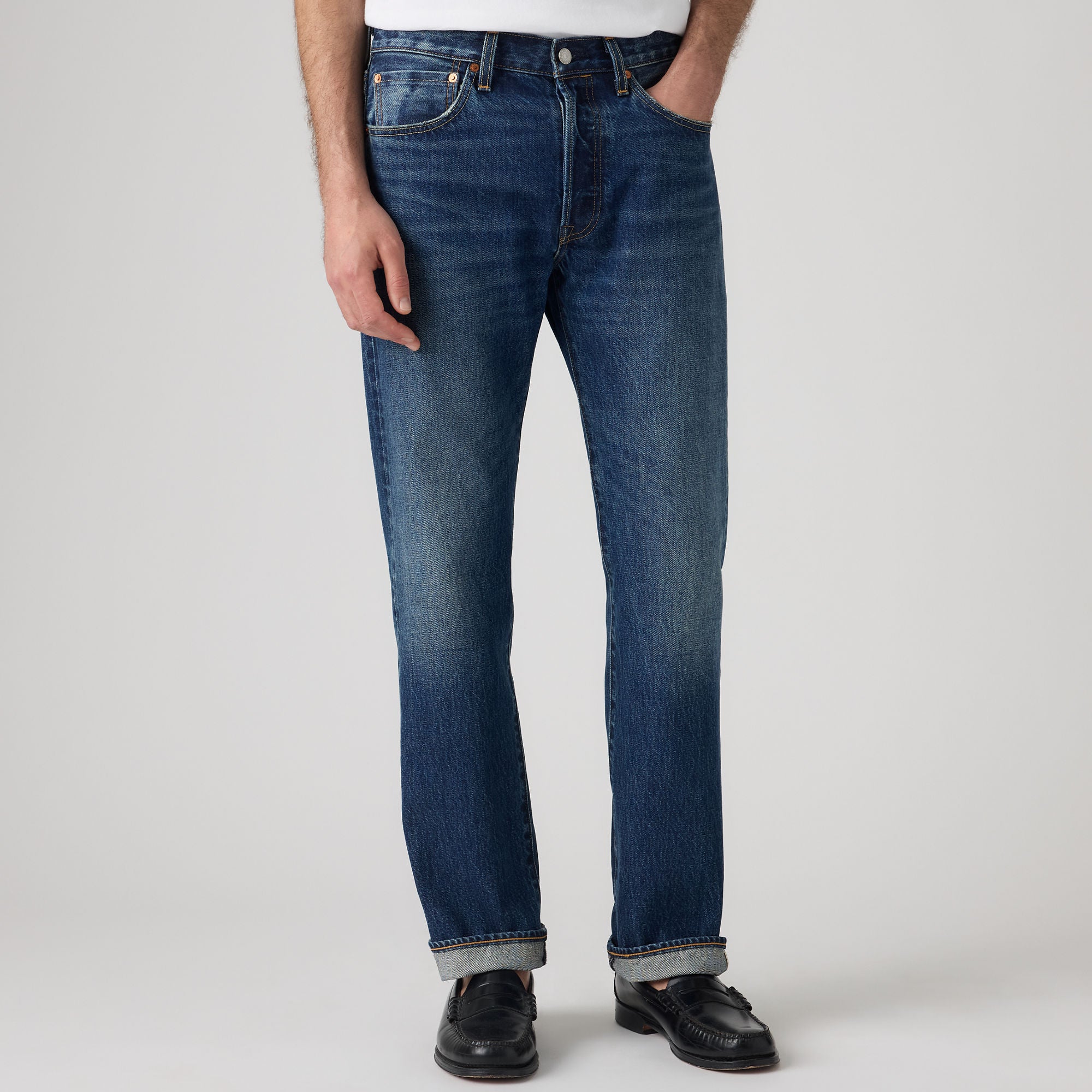 LEVI'S® MEN'S 501® ORIGINAL SELVEDGE JEANS - DARK INDIGO - WORN IN