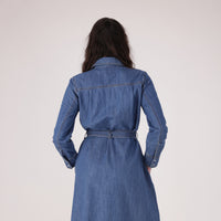 LEVI'S® WOMEN'S QUINCEY LONG-SLEEVE MAXI DRESS - MED INDIGO - FLAT FINISH