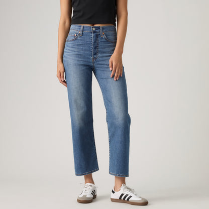 LEVI'S® WOMEN'S RIBCAGE STRAIGHT ANKLE JEANS - MED INDIGO - WORN IN