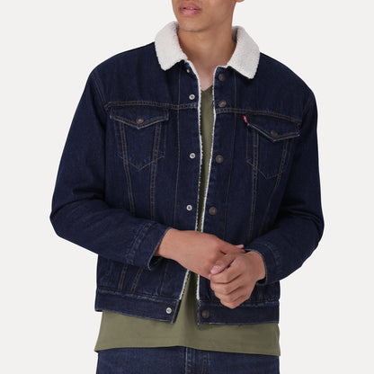LEVI'S® MEN'S TYPE III SHERPA TRUCKER JACKET - MED INDIGO - WORN IN