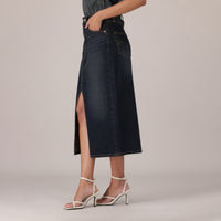 LEVI'S® WOMEN'S DECONSTRUCTED SLIT MIDI SKIRT - DARK INDIGO - WORN IN